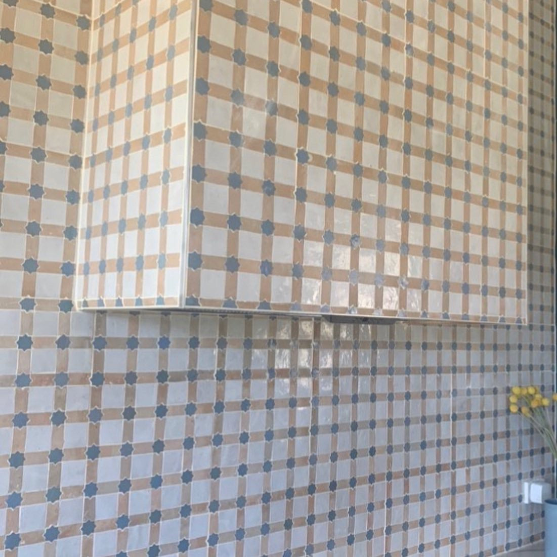 Moroccan Zellige Estela Mosaic Snow + Clay + Clear Sky by Tiles of Ezra