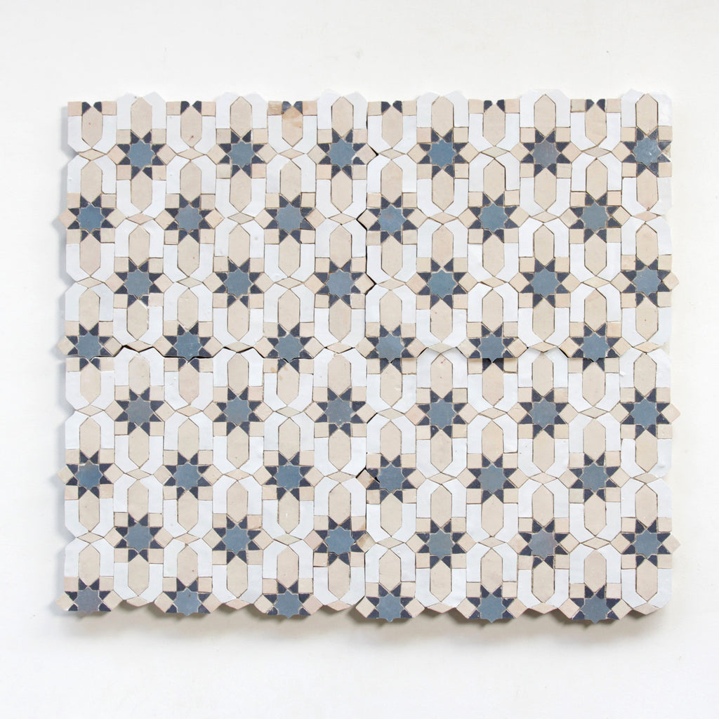Moroccan Zellige Lucerna Mosaic Snow + Clay + Ash Grey + Dark Grey by Tiles of Ezra