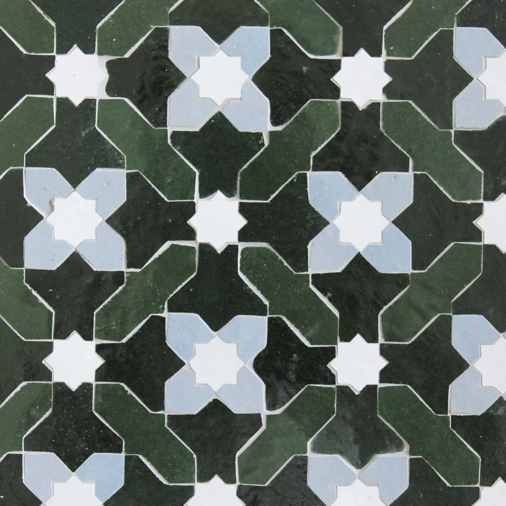 Moroccan Zellige Prisma Mosaic Snow + Blue Grass + Forest + Dark Green by Tiles of Ezra