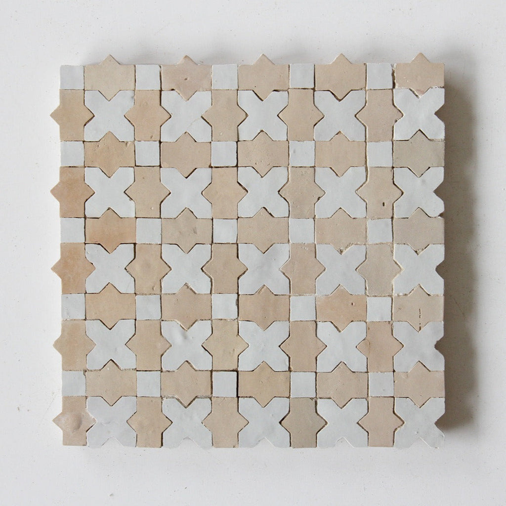 Moroccan Zellige Galeria Mosaic Snow + Clay by Tiles of Ezra