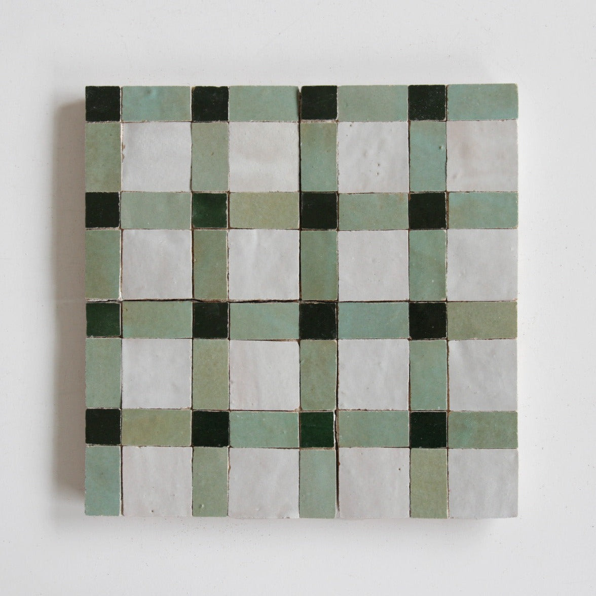Moroccan Zellige Reticula Mosaic Dust + Avocado + Dark Green by Tiles of Ezra