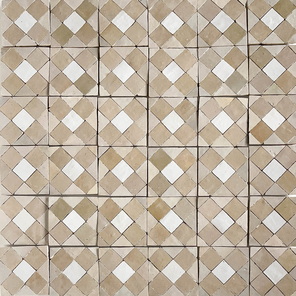 Moroccan Zellige Tavira Mosaic Snow + Latte + Oat by Tiles of Ezra
