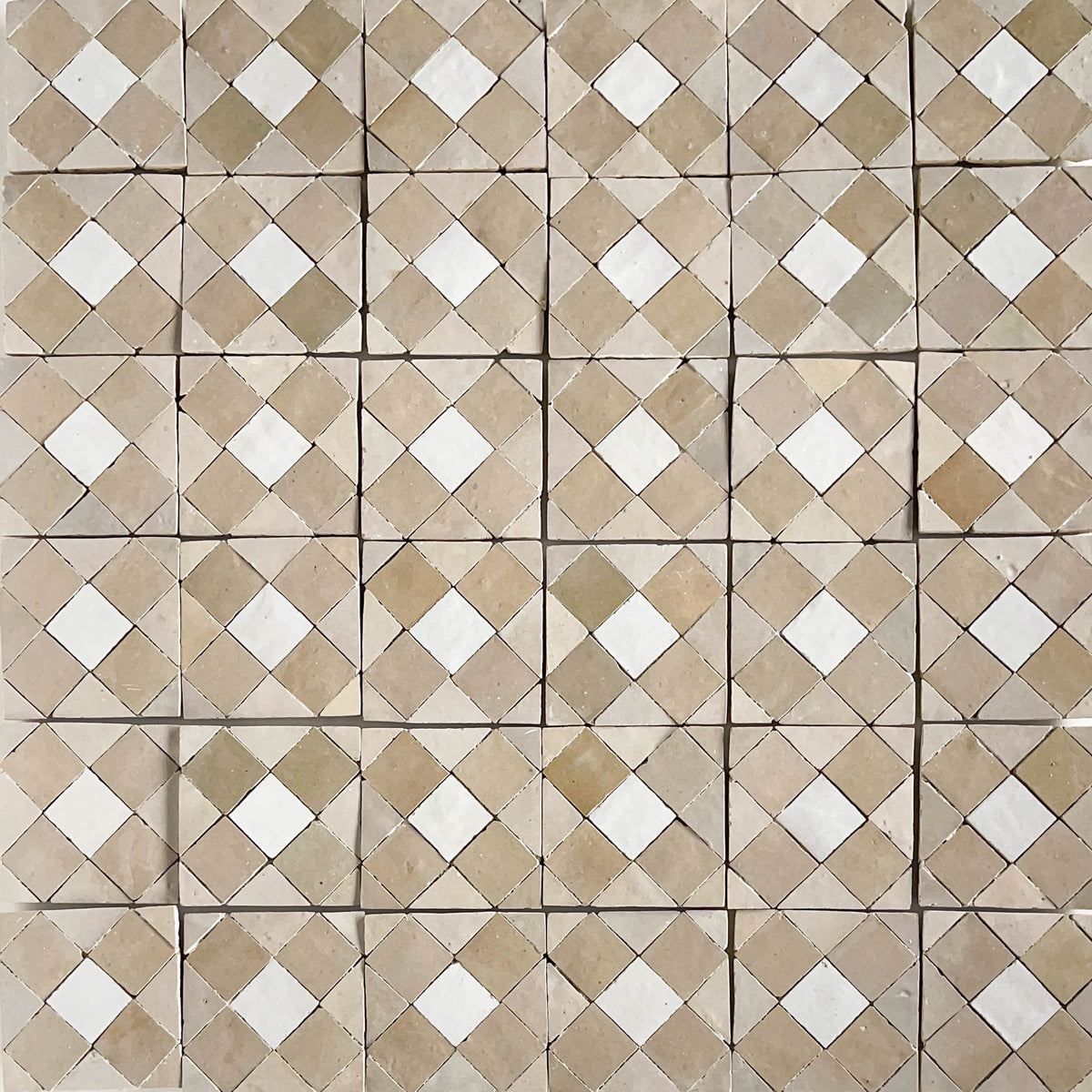 Moroccan Zellige Tavira Mosaic Snow + Latte + Oat by Tiles of Ezra