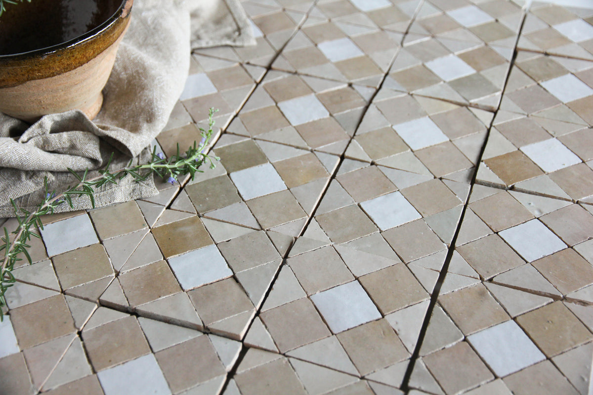 Moroccan Zellige Tavira Mosaic Snow + Latte + Oat by Tiles of Ezra