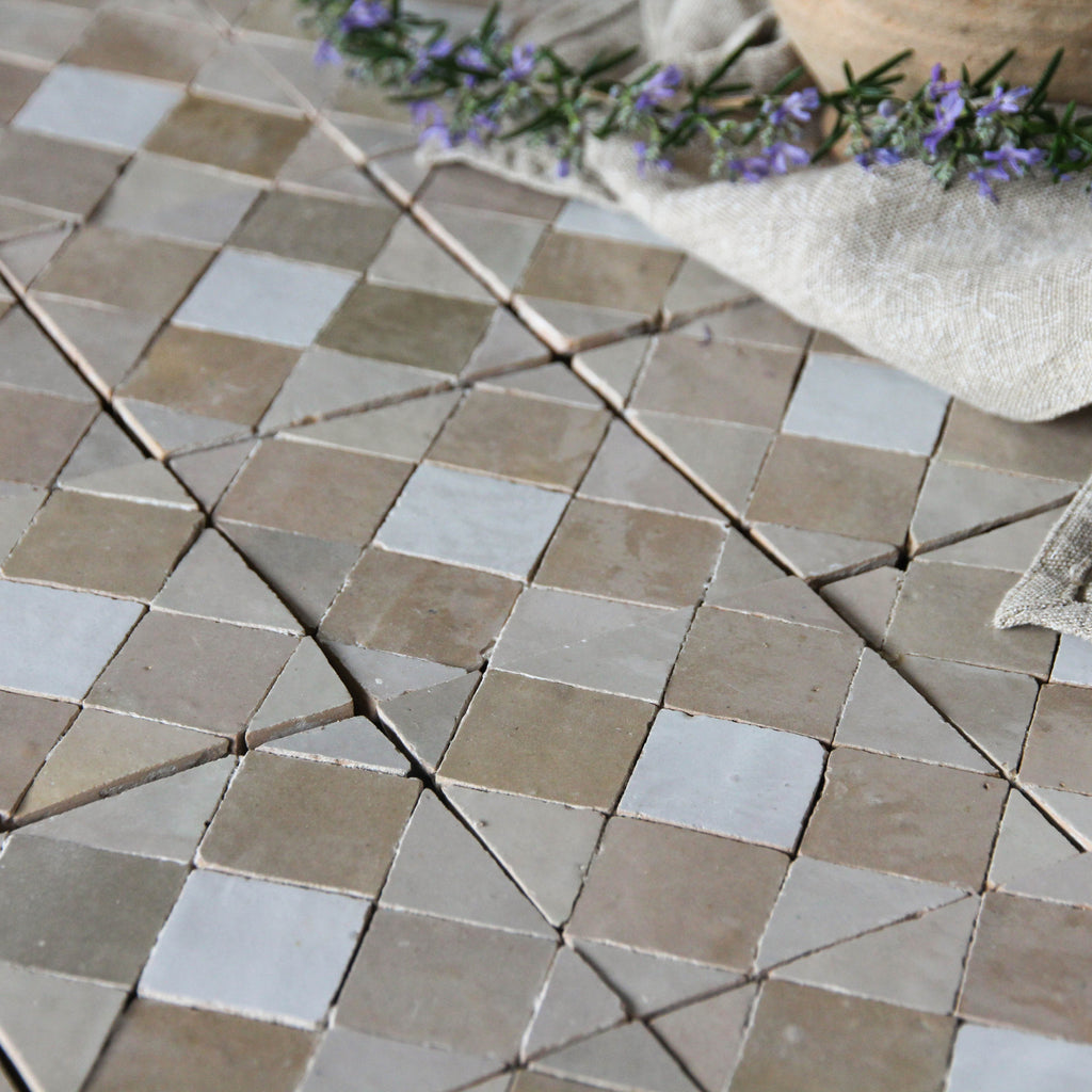 Moroccan Zellige Tavira Mosaic Snow + Latte + Oat by Tiles of Ezra
