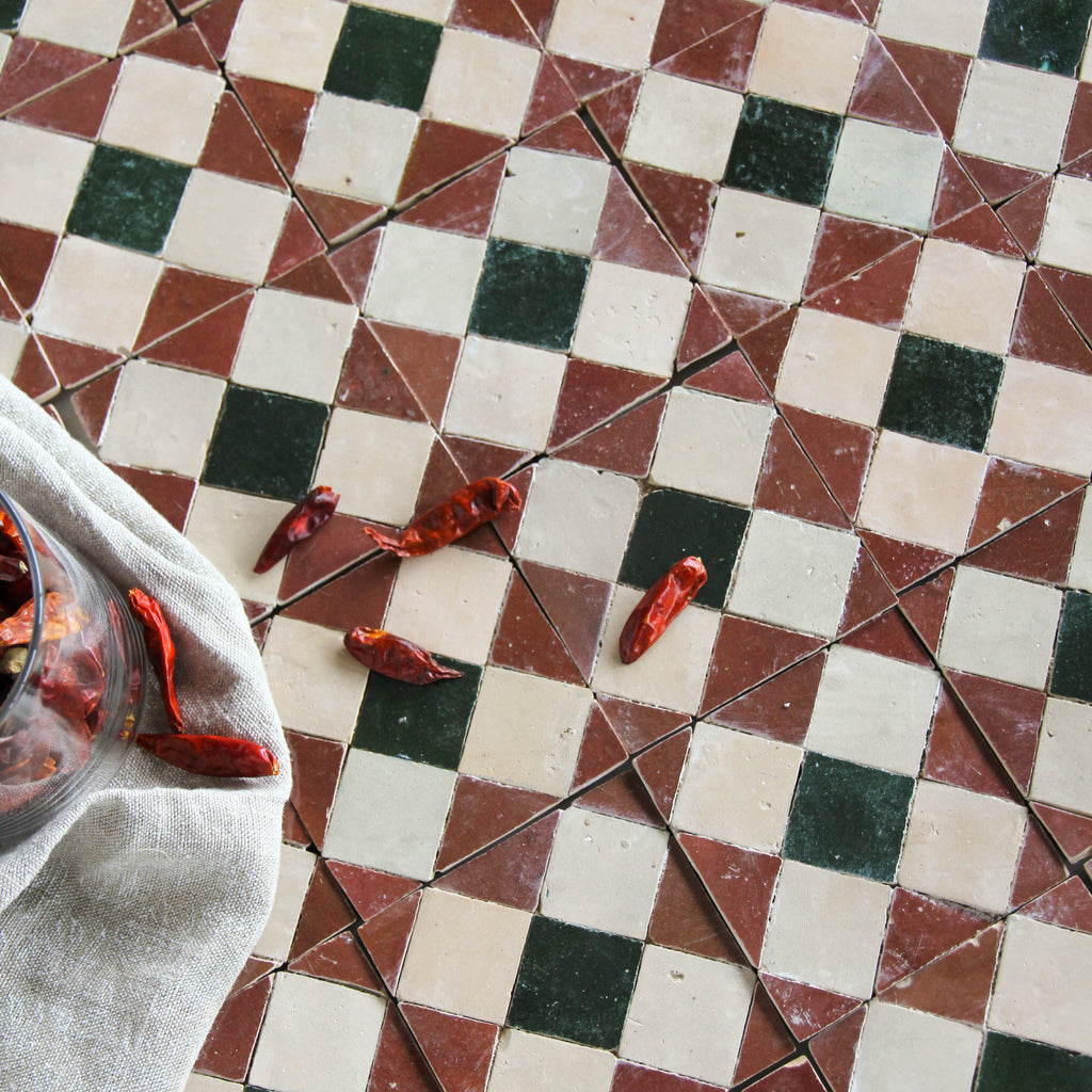 Moroccan Zellige Tavira Mosaic Clay + Rust + Dark Green by Tiles of Ezra