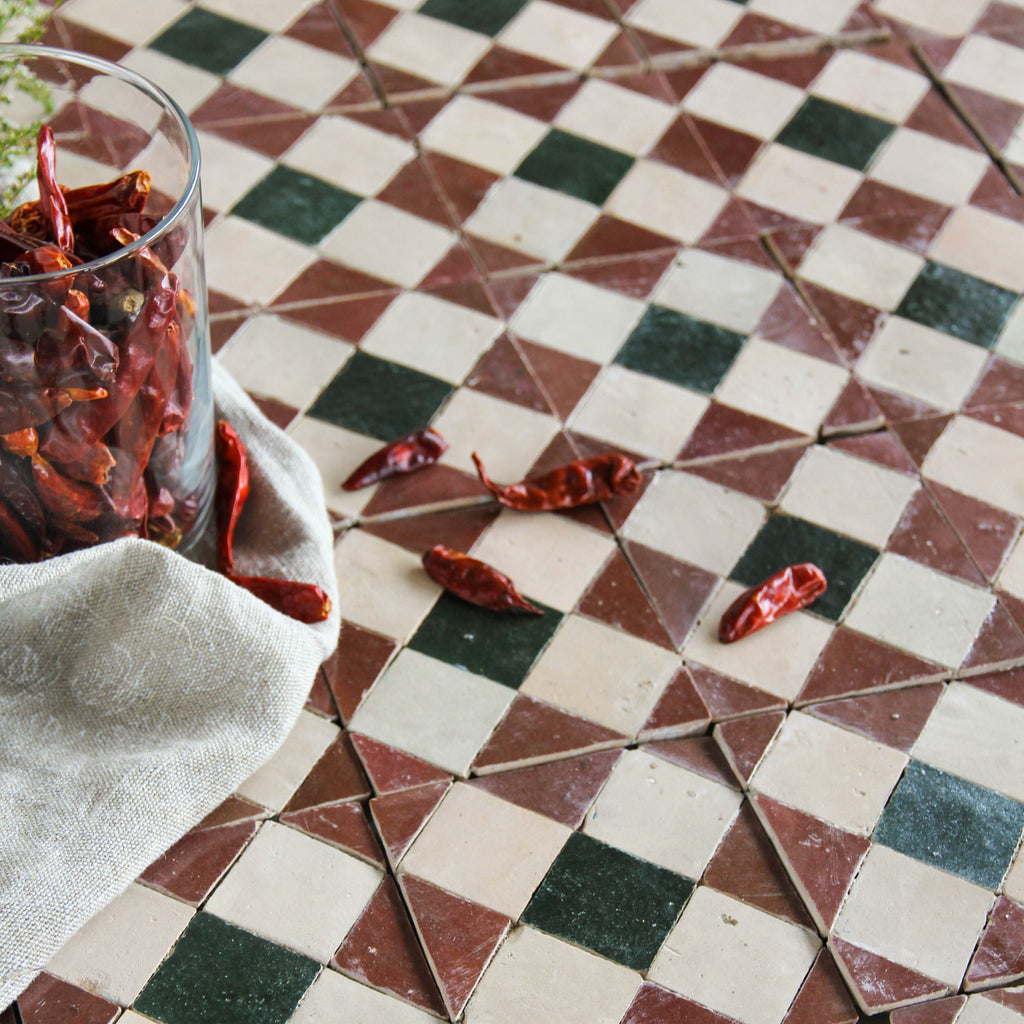 Moroccan Zellige Tavira Mosaic Clay + Rust + Dark Green by Tiles of Ezra
