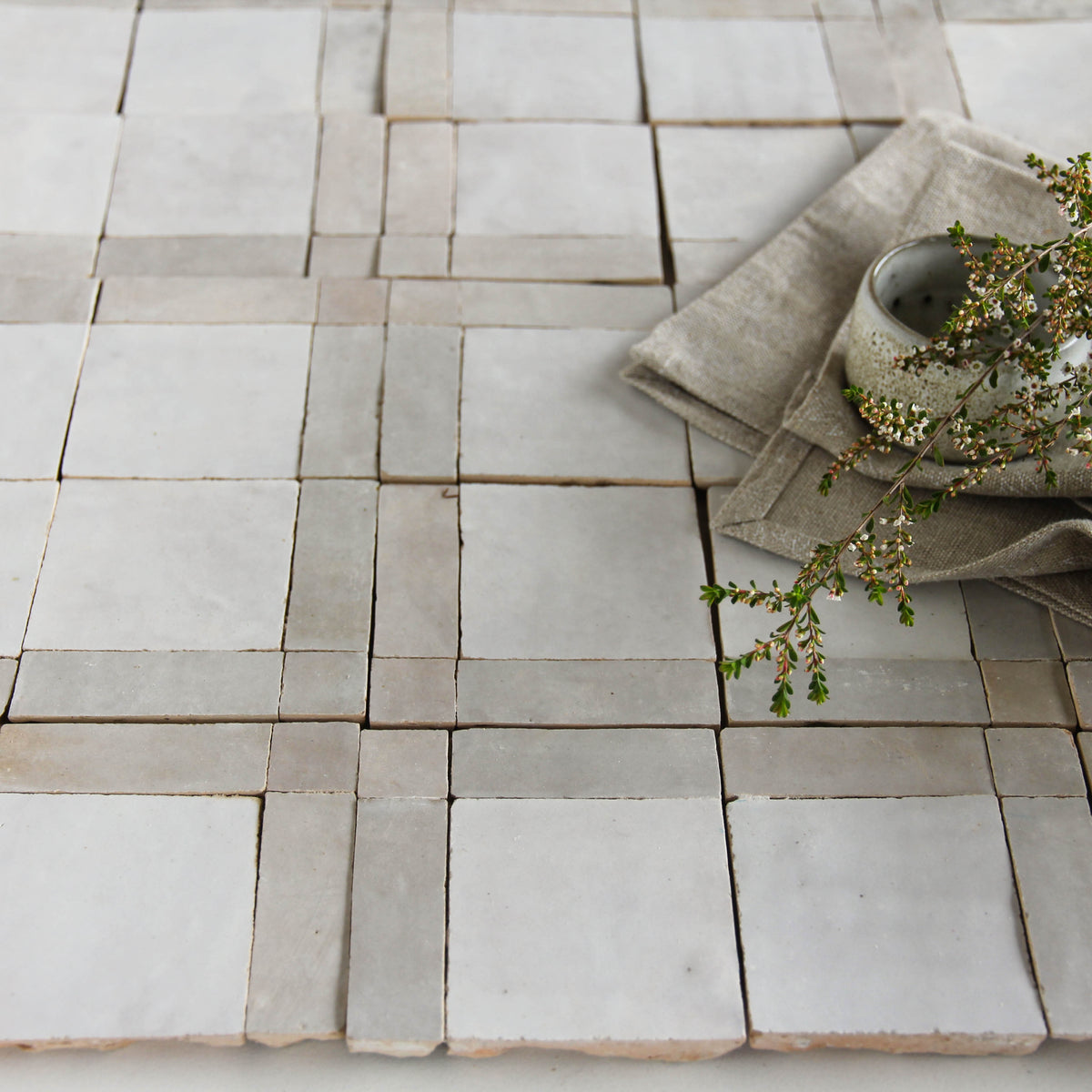 Moroccan Zellige Palacio Mosaic Snow + Dust by Tiles of Ezra