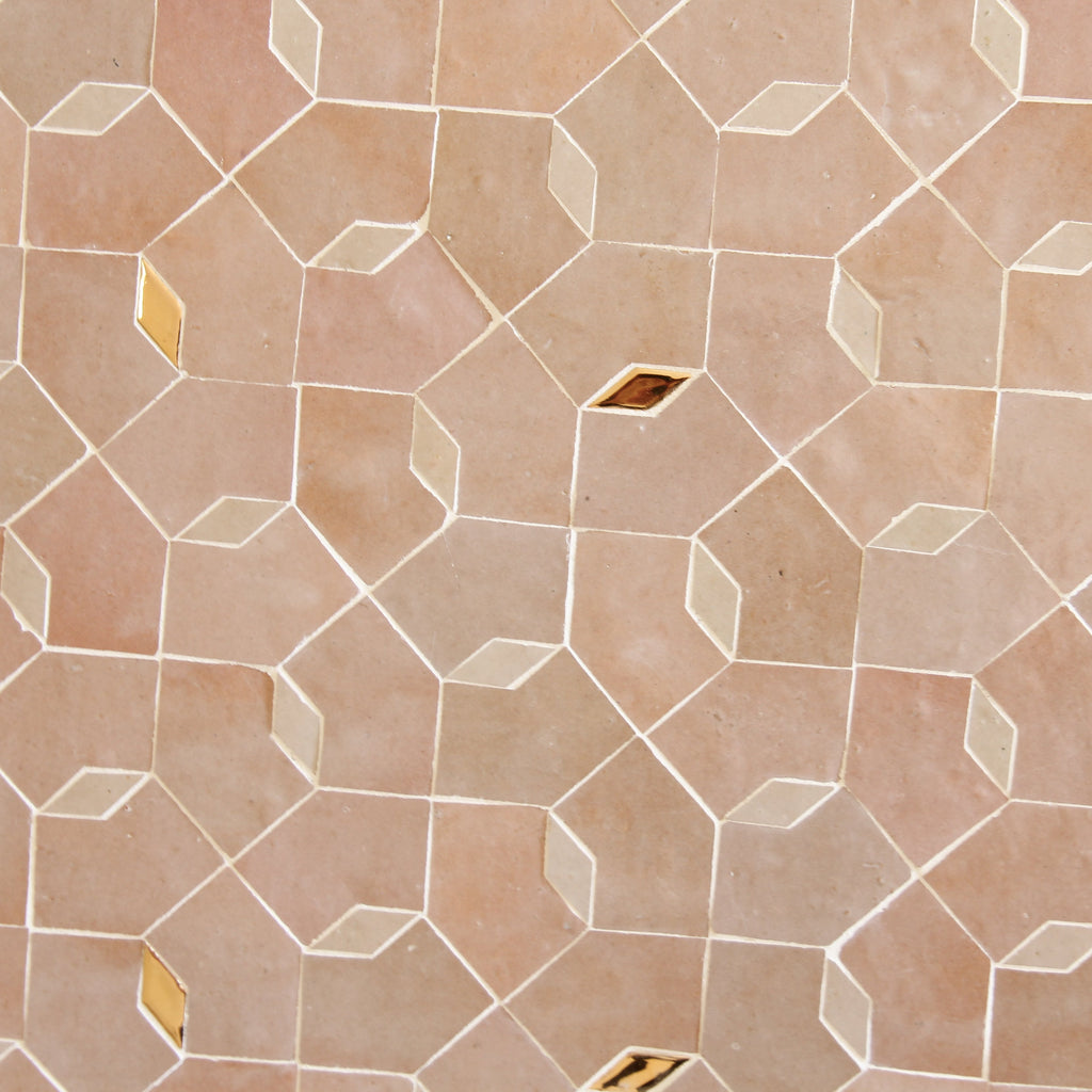 Moroccan Zellige Dorada Mosaic Dust + Moroccan Pink + Oro by Tiles of Ezra