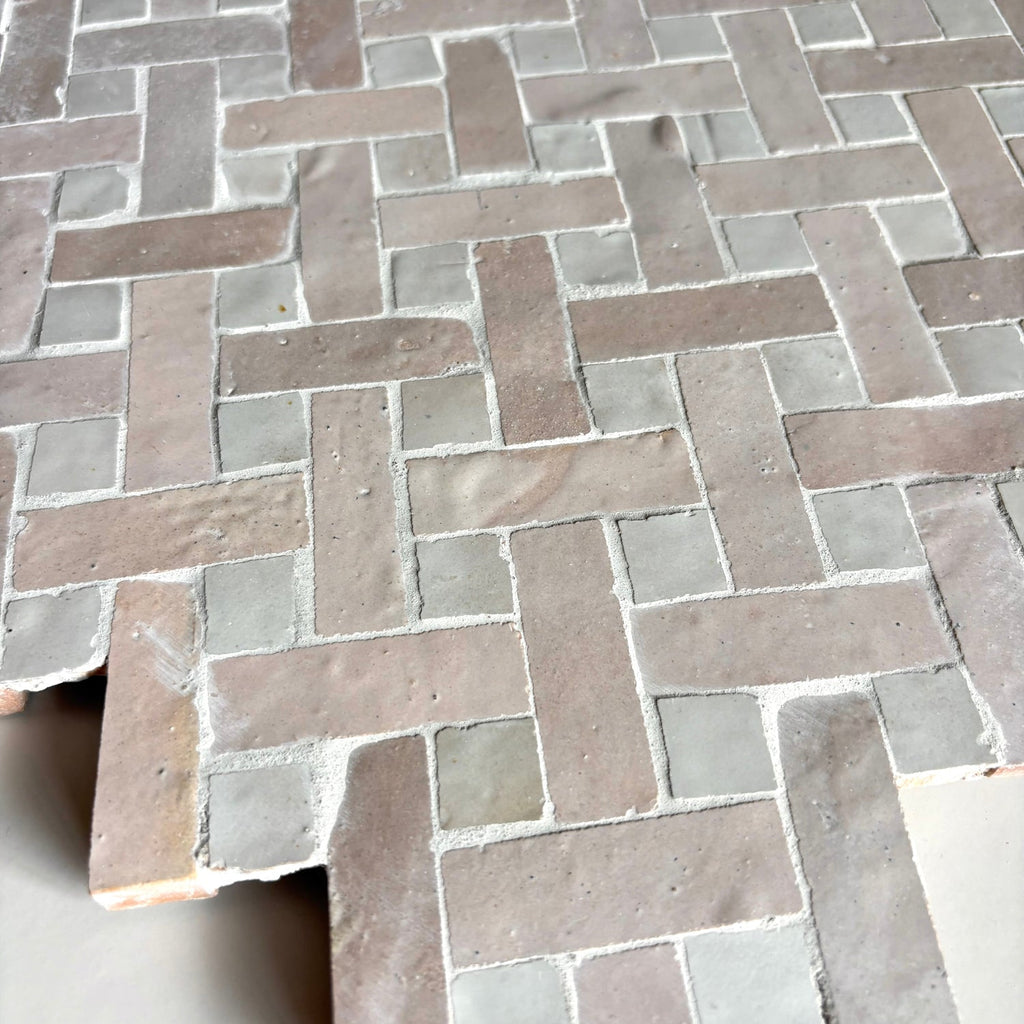 Moroccan Zellige Espiga Mosaic Snow + Oat by Tiles of Ezra