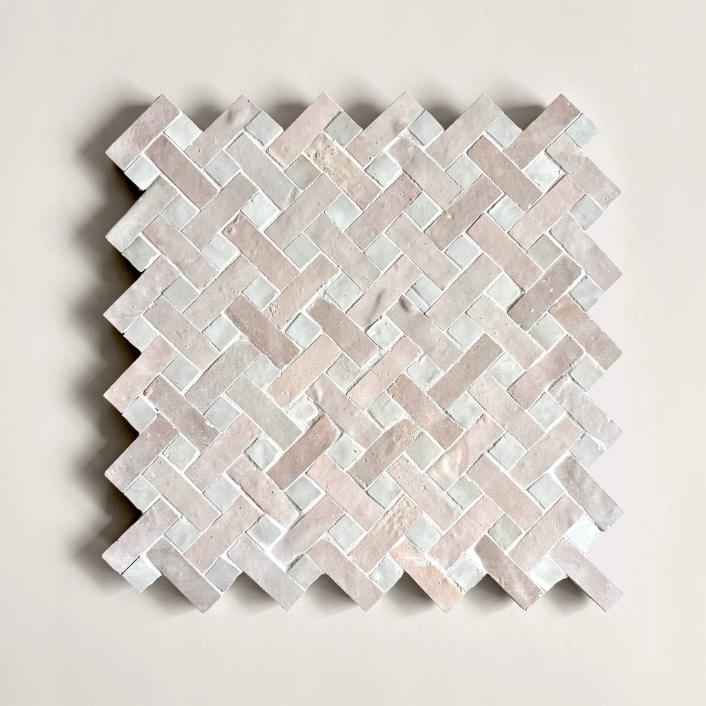 Moroccan Zellige Espiga Mosaic Snow + Oat by Tiles of Ezra