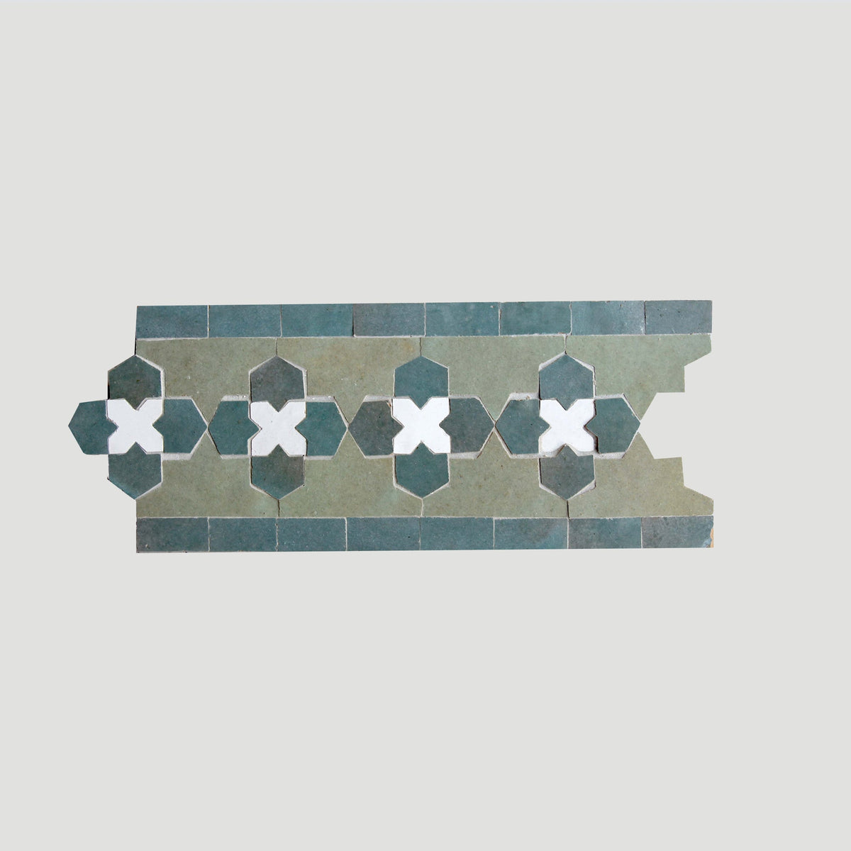 Moroccan Zellige Friso Border Mosaic Avocado + Snow + Peacock by Tiles of Ezra
