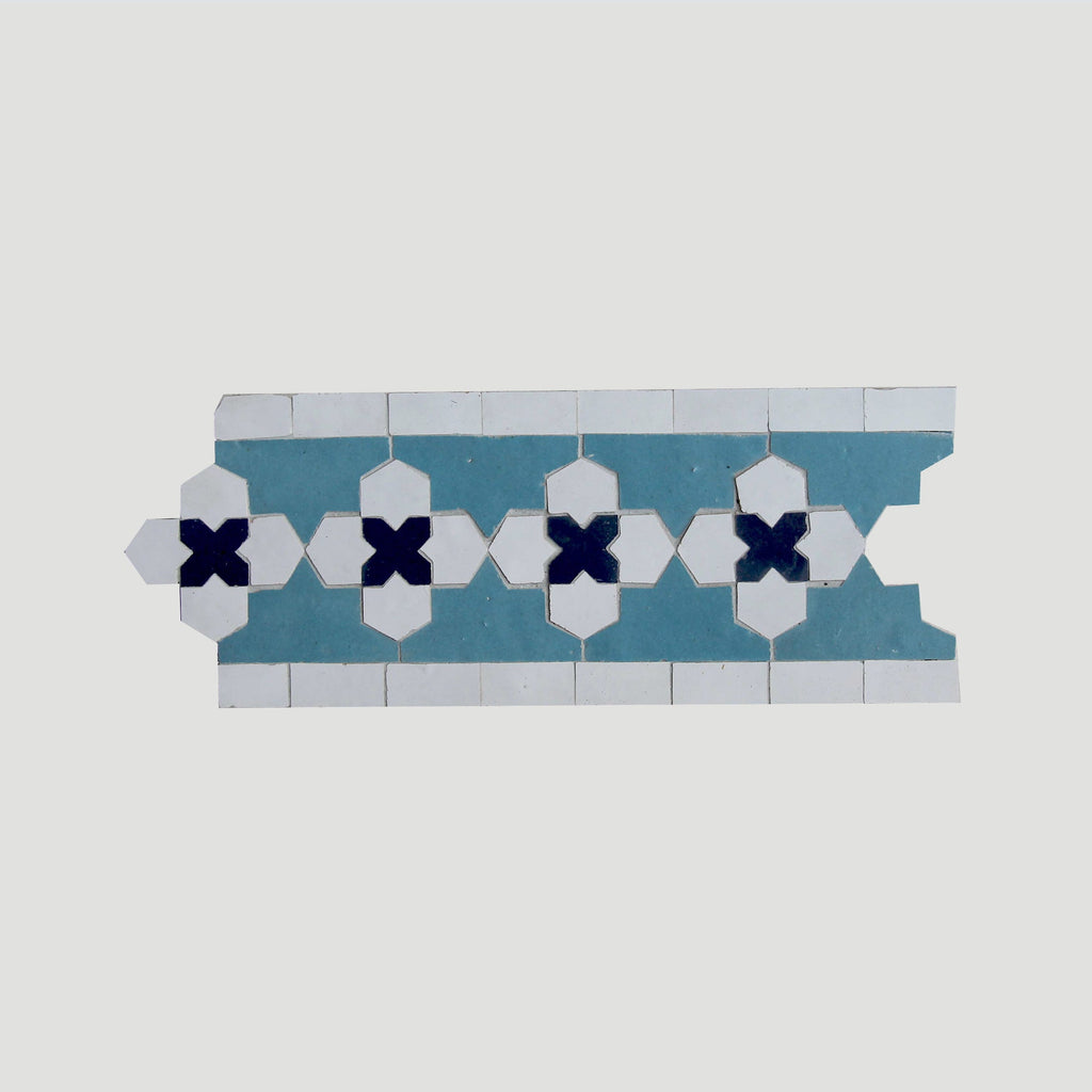 Moroccan Zellige Friso Border Mosaic Snow + Teal + Royal Blue by Tiles of Ezra