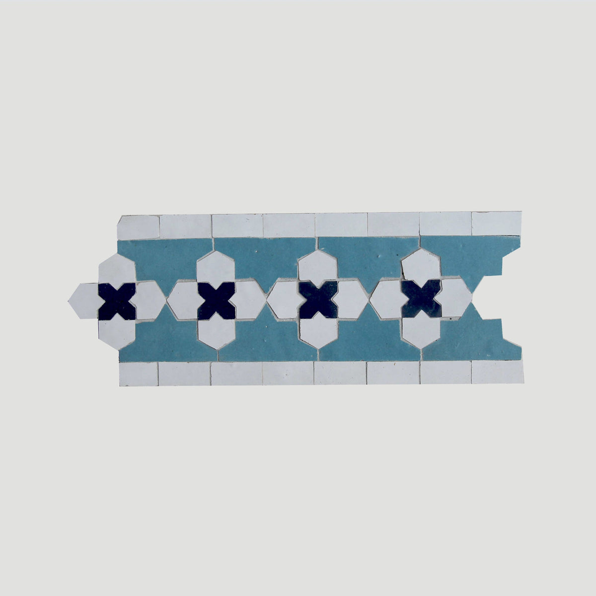 Moroccan Zellige Friso Border Mosaic Snow + Teal + Royal Blue by Tiles of Ezra