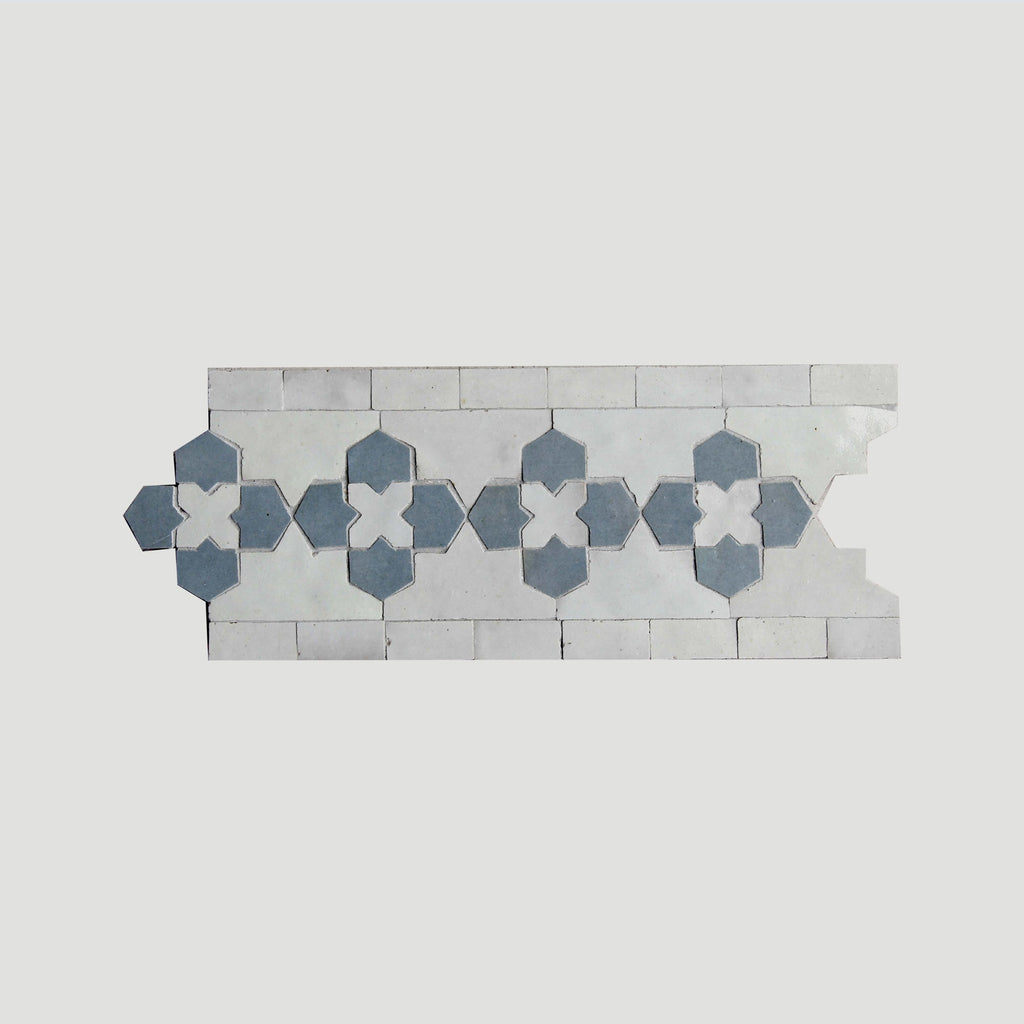Moroccan Zellige Friso Border Mosaic Snow + Blue Grass by Tiles of Ezra