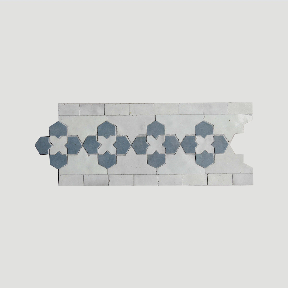 Moroccan Zellige Friso Border Mosaic Snow + Blue Grass by Tiles of Ezra