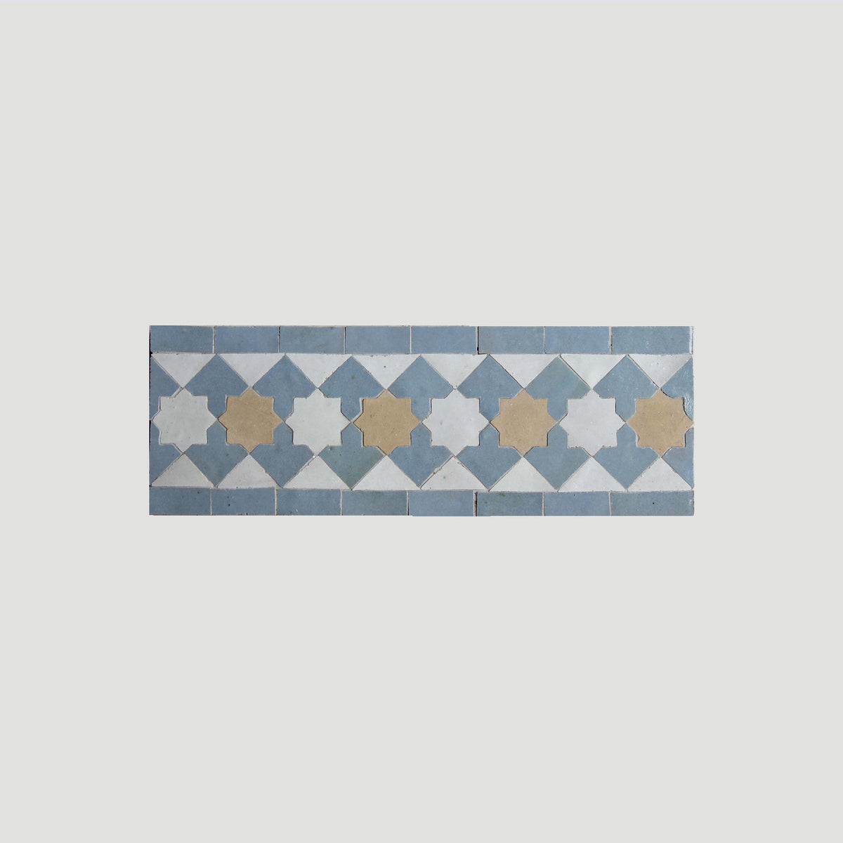 Moroccan Zellige Franja Border Mosaic Snow + Blue Grass + Clay by Tiles of Ezra