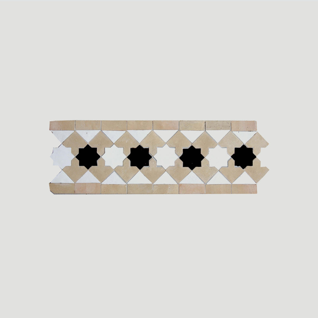 Moroccan Zellige Franja Border Mosaic Snow + Clay + Black by Tiles of Ezra