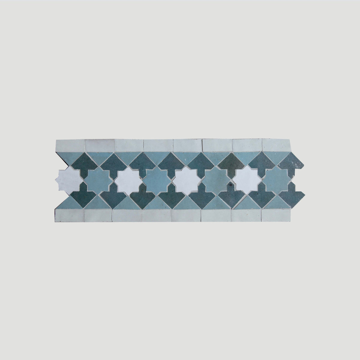 Moroccan Zellige Franja Border Mosaic Snow + Blue Grass + Peacock by Tiles of Ezra