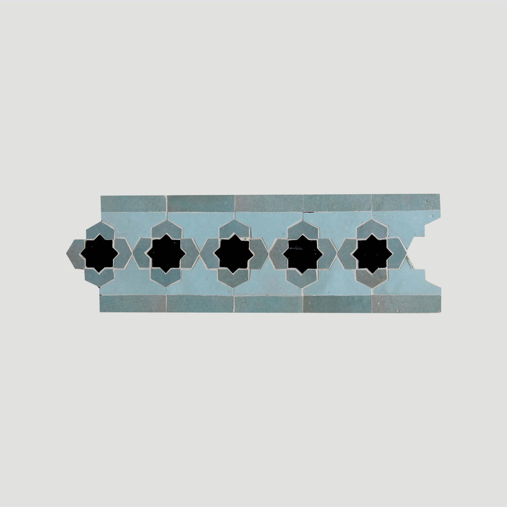 Moroccan Zellige Perfil Border Mosaic Cool Breeze + Clear Sky + Black by Tiles of Ezra