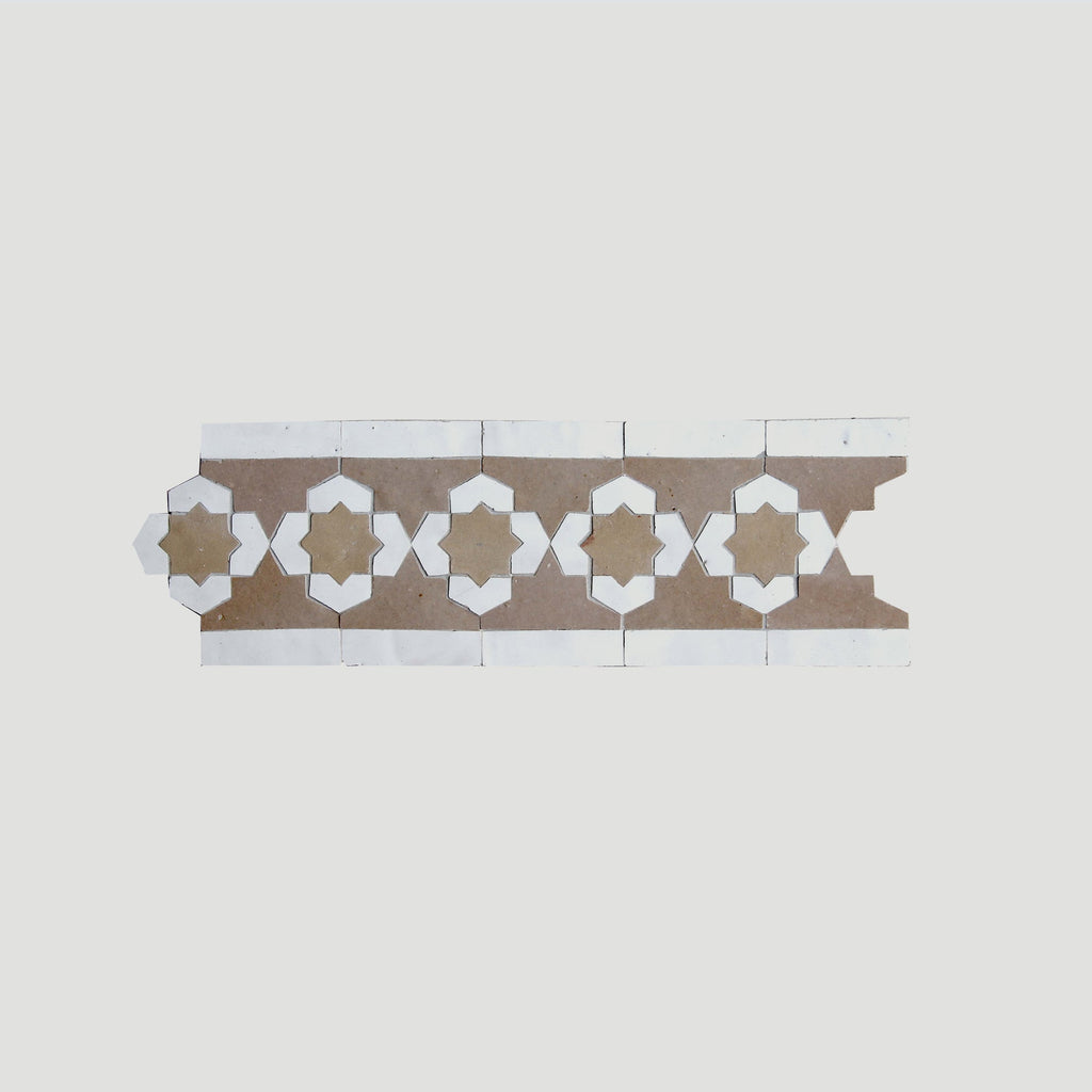 Moroccan Zellige Perfil Border Mosaic Snow + Clay + Latte by Tiles of Ezra