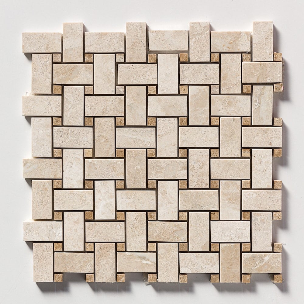 Diana Royal & Paradise Polished Basket Weave Marble Mosaic — 12 × 12 × 3/8 in