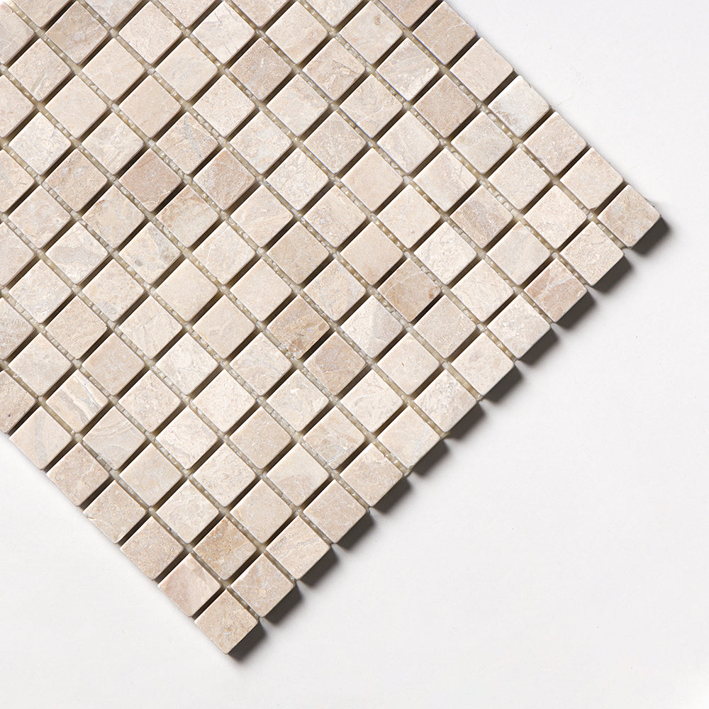 Diana Royal Tumbled 1x1 Marble Mosaic — 12 × 12 × 3/8 in
