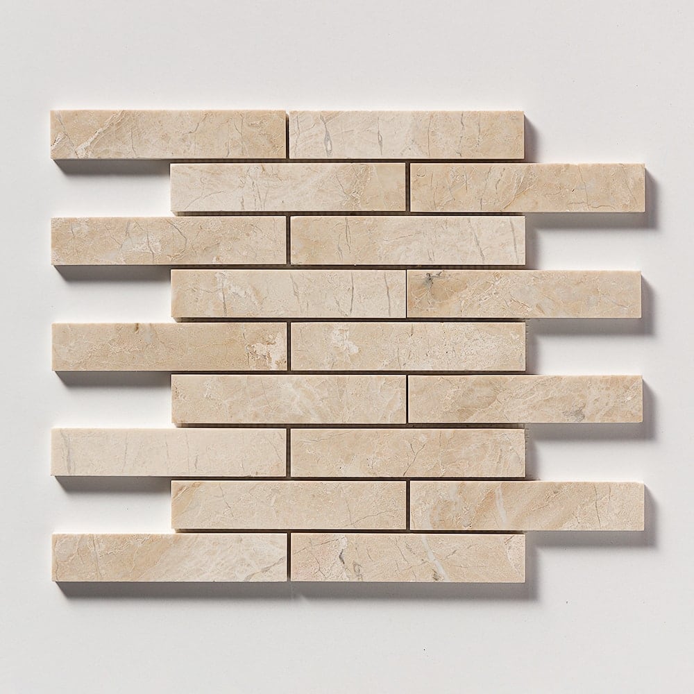 Diana Royal Polished 1 1/4x6 Marble Mosaic — 12 × 12 × 3/8 in