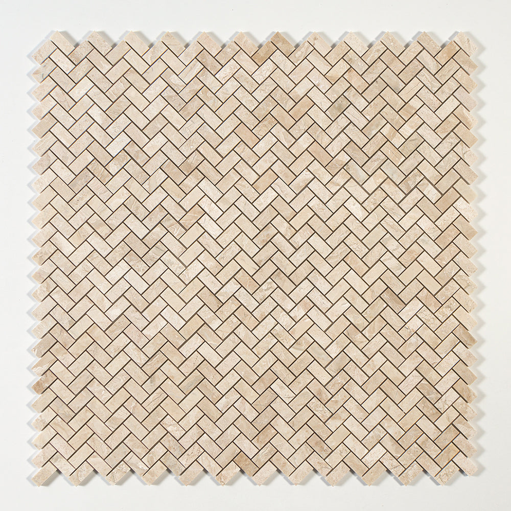 Diana Royal Honed Herringbone 1x2 Marble Mosaic — 12 1/8 × 13 3/8 × 3/8 in