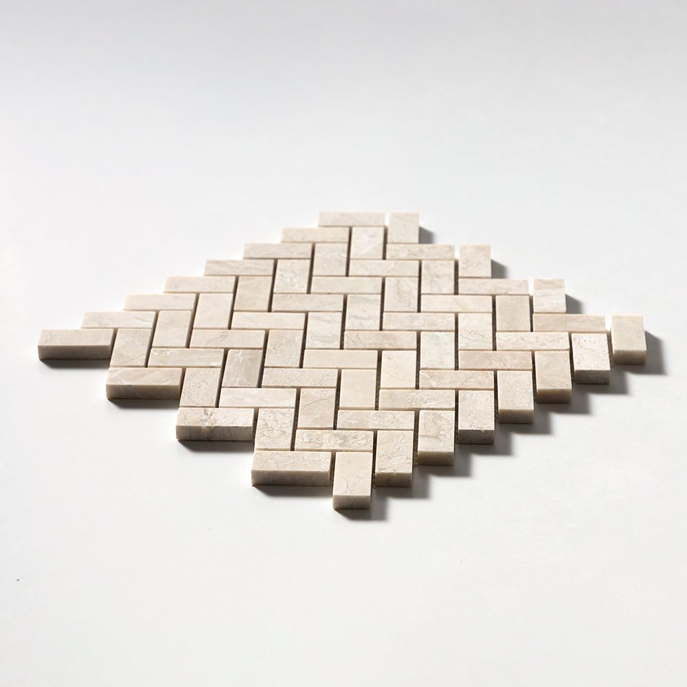 Diana Royal Honed Herringbone 1x2 Marble Mosaic — 12 1/8 × 13 3/8 × 3/8 in