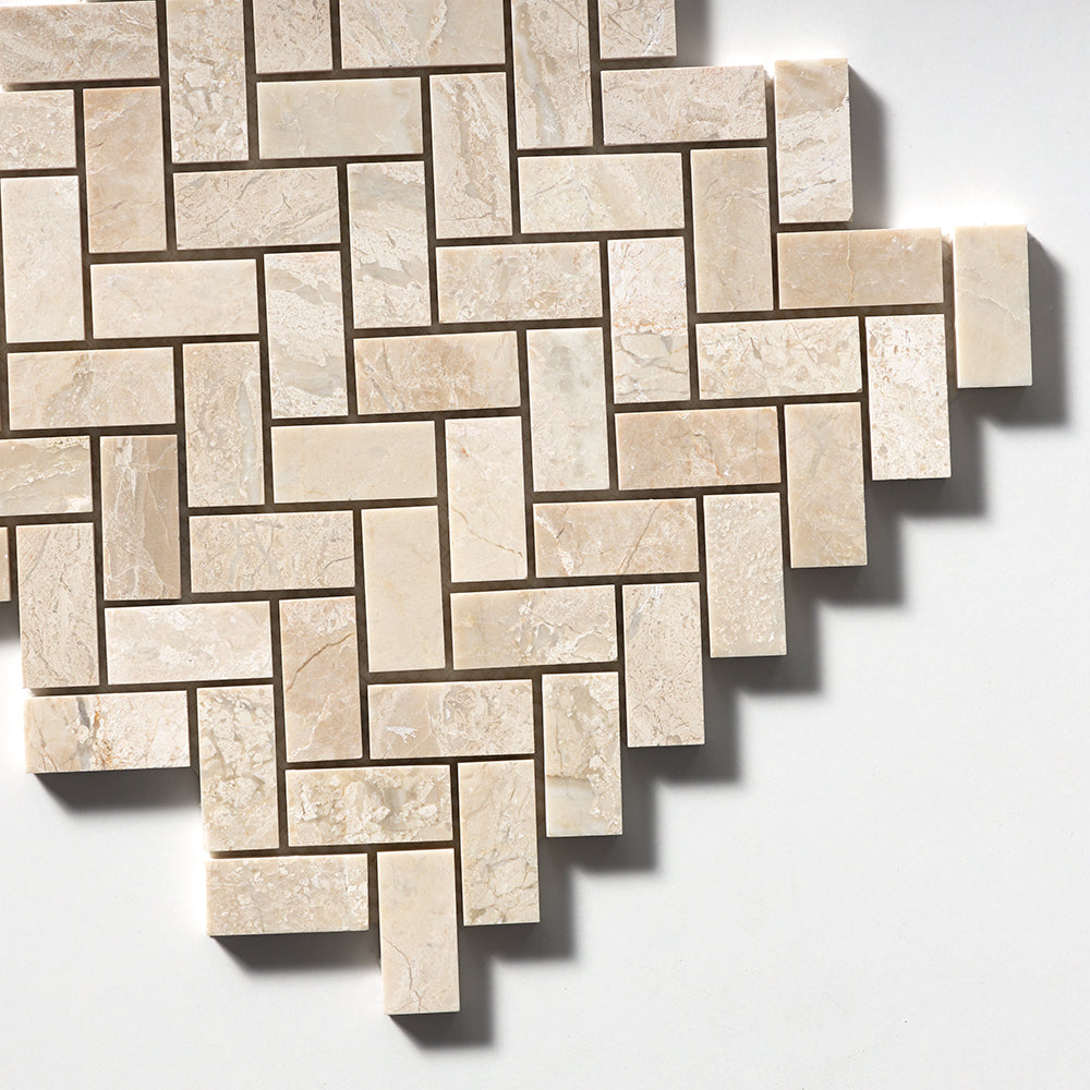 Diana Royal Honed Herringbone 1x2 Marble Mosaic — 12 1/8 × 13 3/8 × 3/8 in