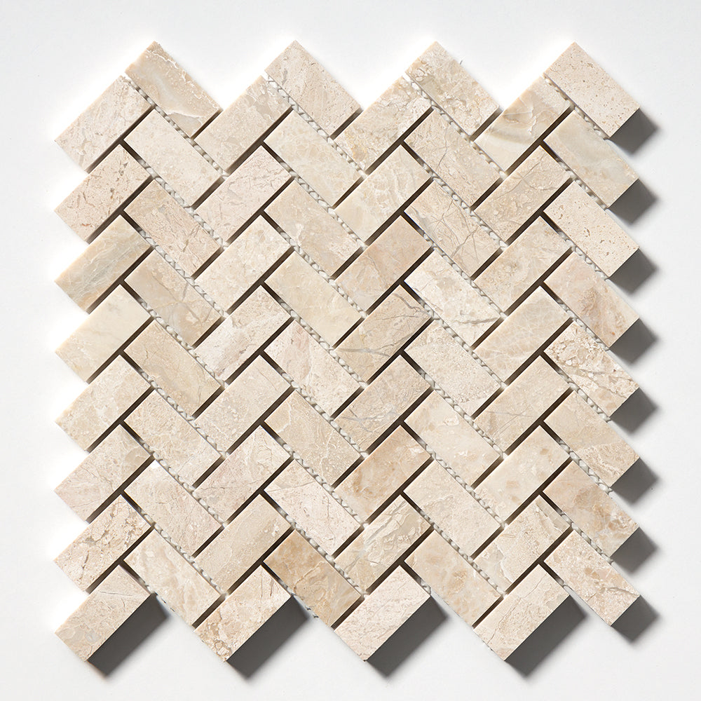 Diana Royal Honed Herringbone 1x2 Marble Mosaic — 12 1/8 × 13 3/8 × 3/8 in