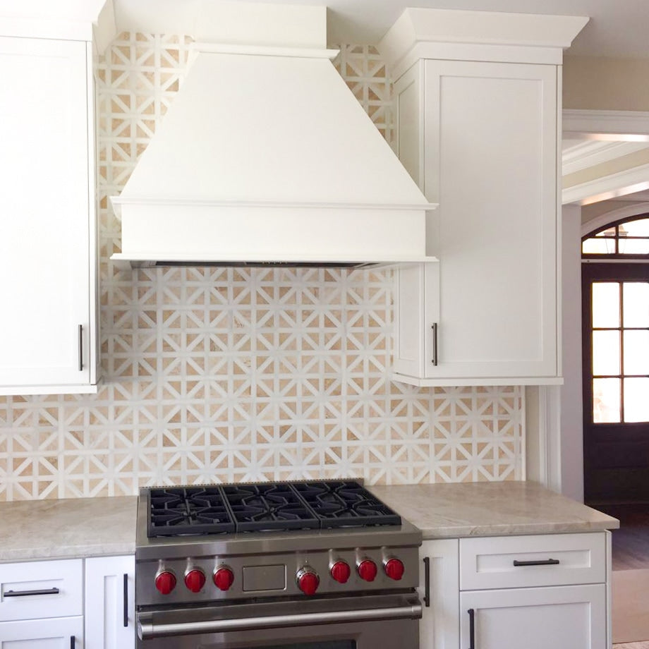 Diana Royal, Snow White Honed Classic Lattice Marble Mosaic — 14 3/4  ×  14 3/4 in
