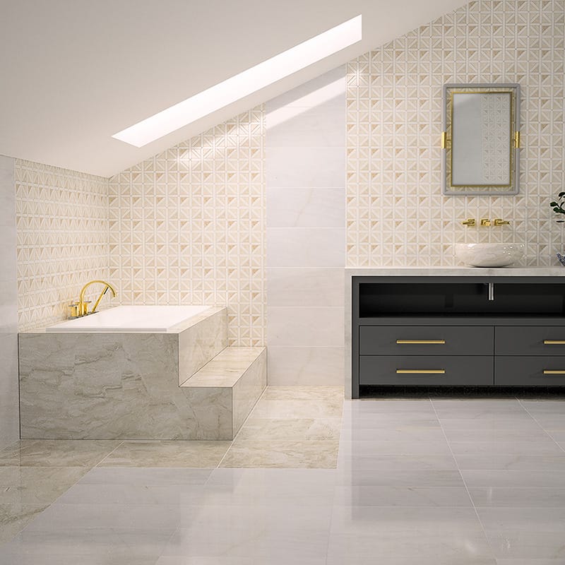 Diana Royal, Snow White Honed Classic Lattice Marble Mosaic — 14 3/4  ×  14 3/4 in