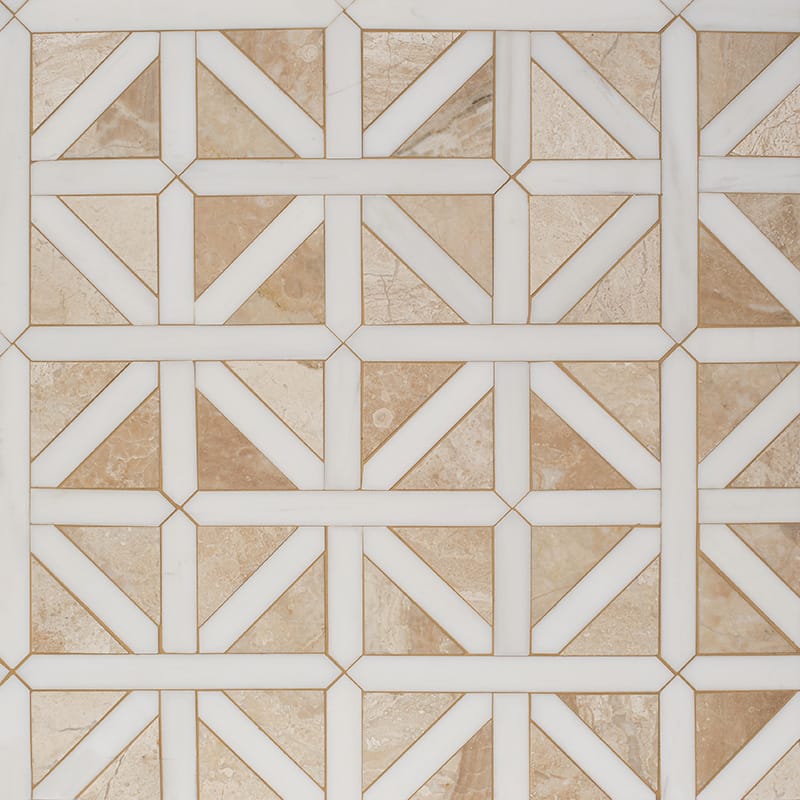 Diana Royal, Snow White Honed Classic Lattice Marble Mosaic — 14 3/4  ×  14 3/4 in