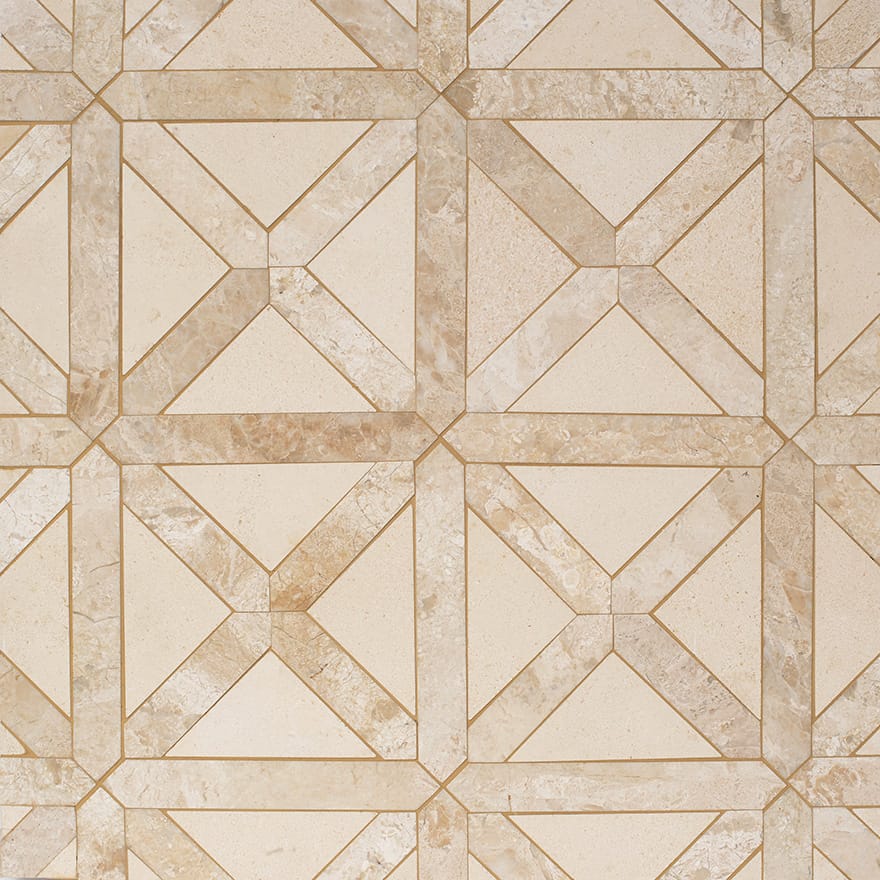 Champagne, Diana Royal Honed Large Lattice Marble Mosaic — 13 7/8  ×  13 7/8 in