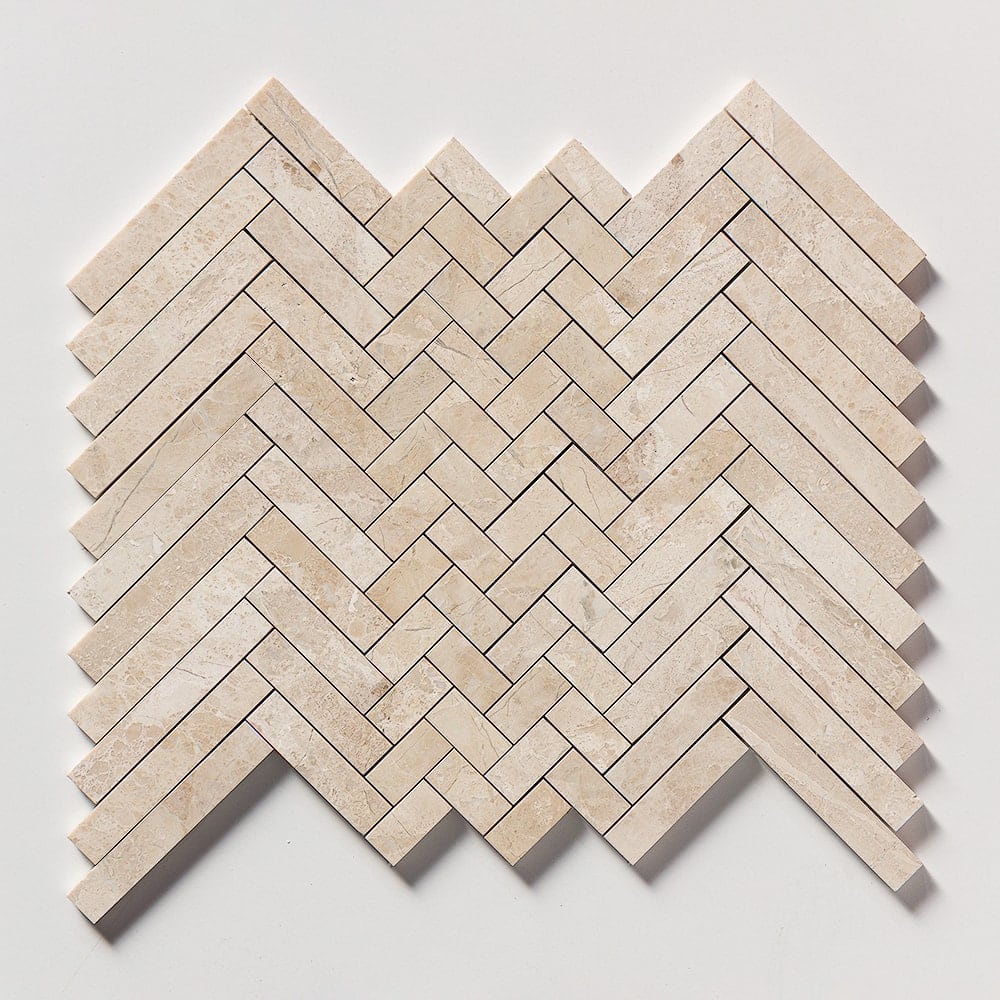 Diana Royal Honed Mixed Herringbone Marble Mosaic — 16 5/6  ×  12 1/16 in