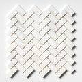 Bianco Dolomiti Classic Polished Herringbone 1x2 Marble Mosaic — 12 1/8 × 13 3/8 × 3/8 in