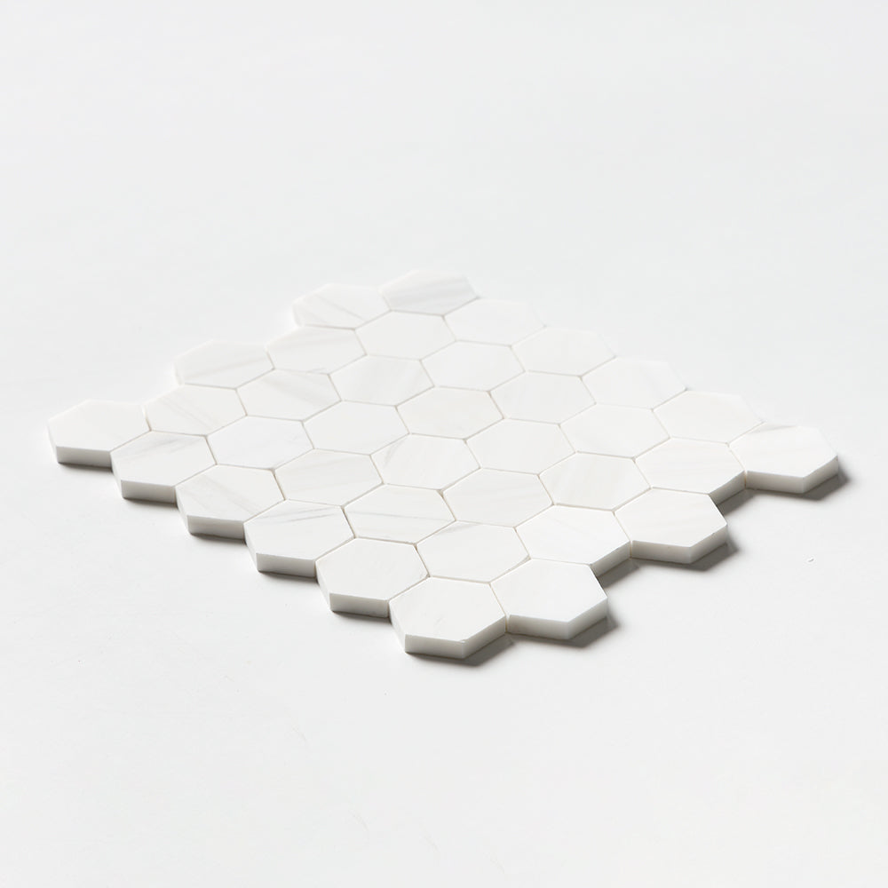 Bianco Dolomiti Classic Honed Hexagon Marble Mosaic — 10 3/8 × 12 × 3/8 in