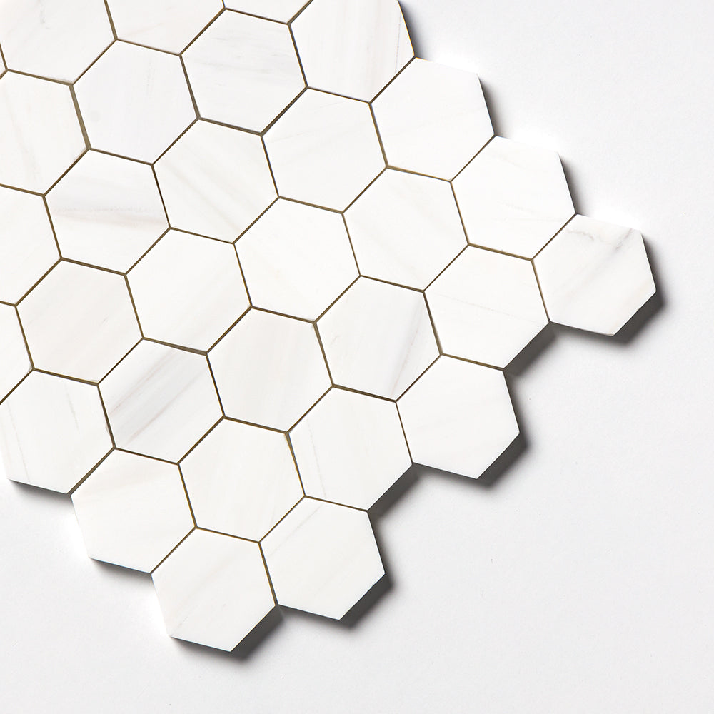 Bianco Dolomiti Classic Honed Hexagon Marble Mosaic — 10 3/8 × 12 × 3/8 in