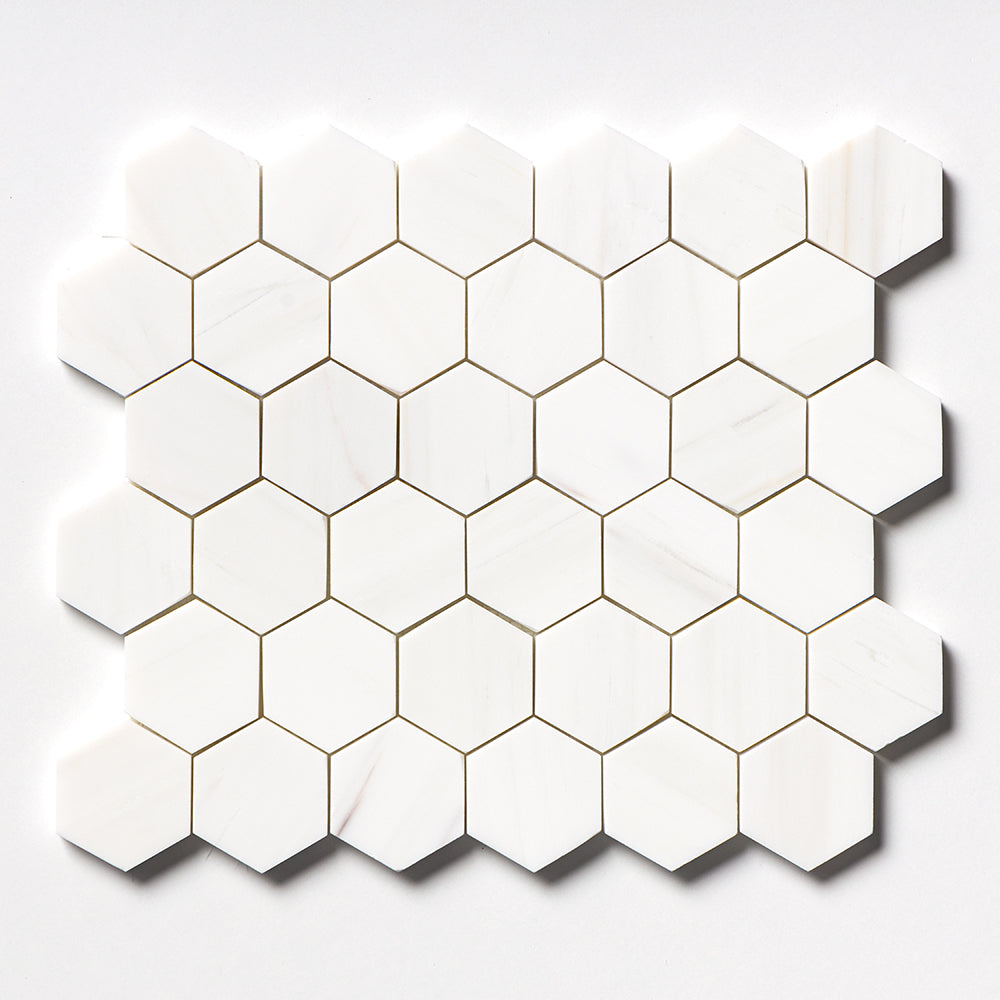 Bianco Dolomiti Classic Honed Hexagon Marble Mosaic — 10 3/8 × 12 × 3/8 in
