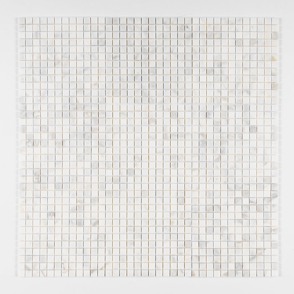 Calacatta Gold Royal Honed 1x1 Marble Mosaic — 12 × 12 × 3/8 in