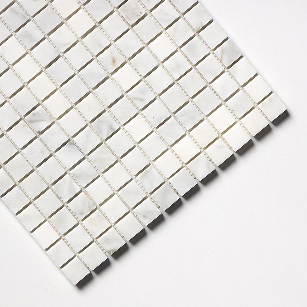Calacatta Gold Royal Honed 1x1 Marble Mosaic — 12 × 12 × 3/8 in