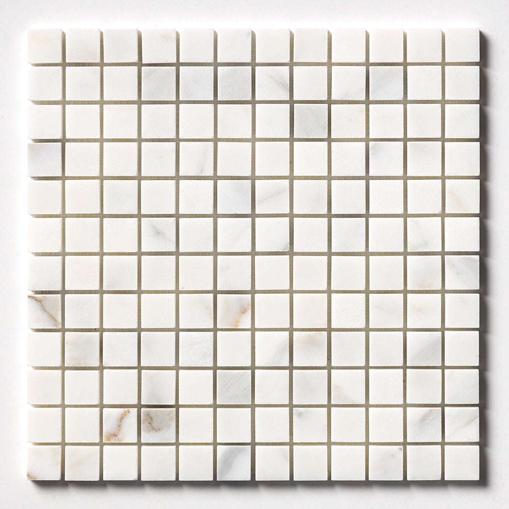 Calacatta Gold Royal Honed 1x1 Marble Mosaic — 12 × 12 × 3/8 in