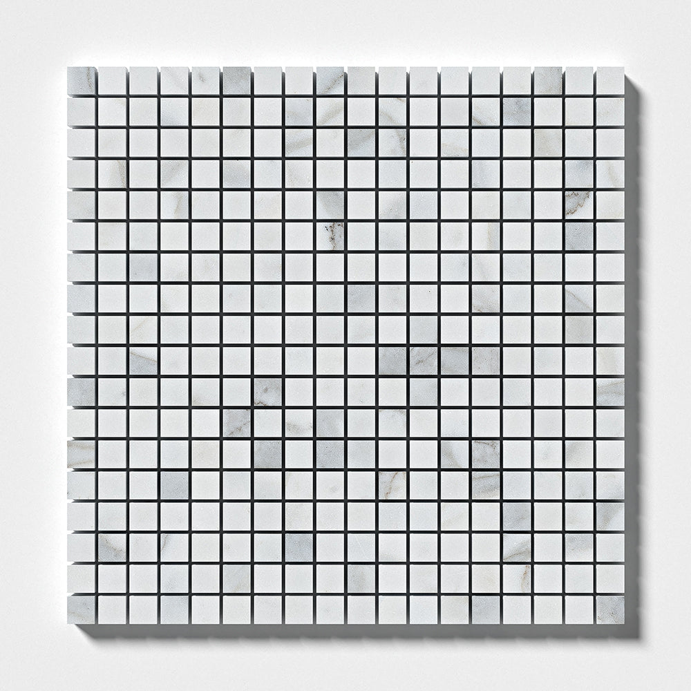 Calacatta Gold Royal Honed 5/8x5/8 Marble Mosaic — 12 × 12 × 3/8 in
