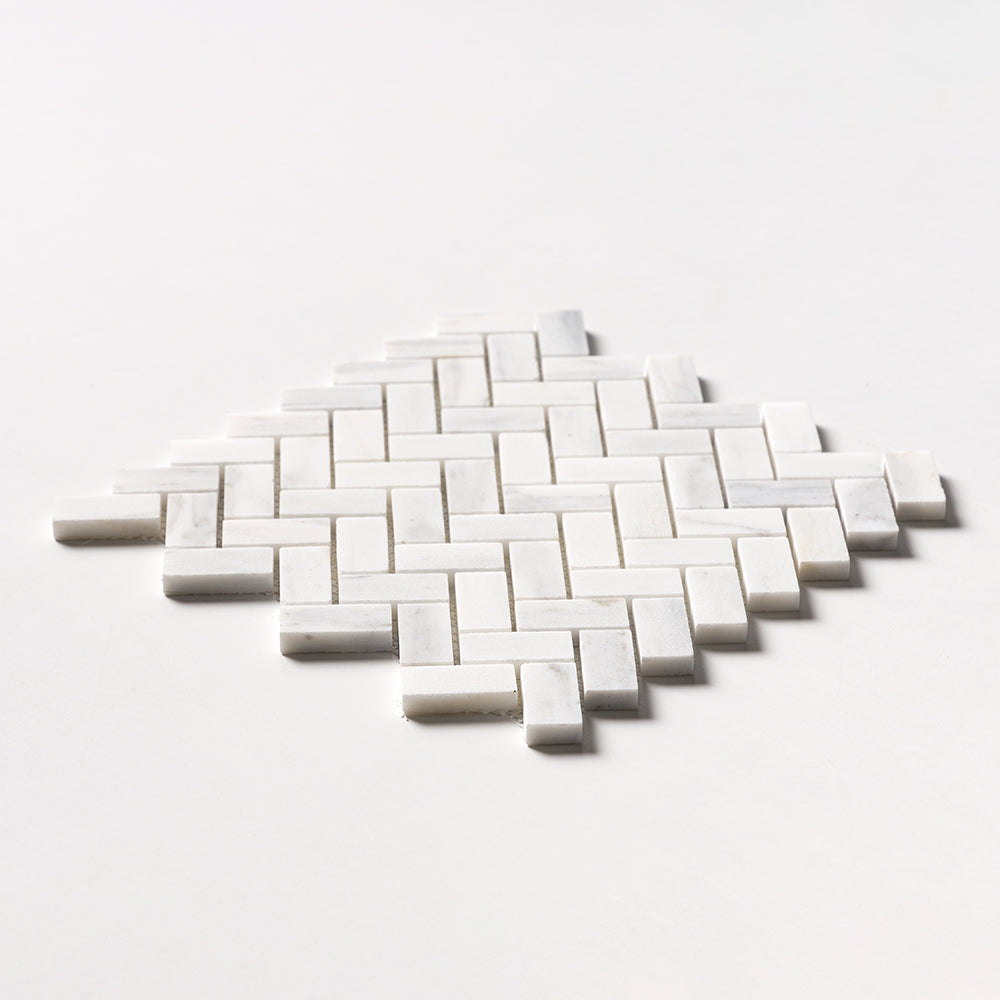 Calacatta Gold Royal Honed Herringbone 1x2 Marble Mosaic — 11 × 11 × 3/8 in