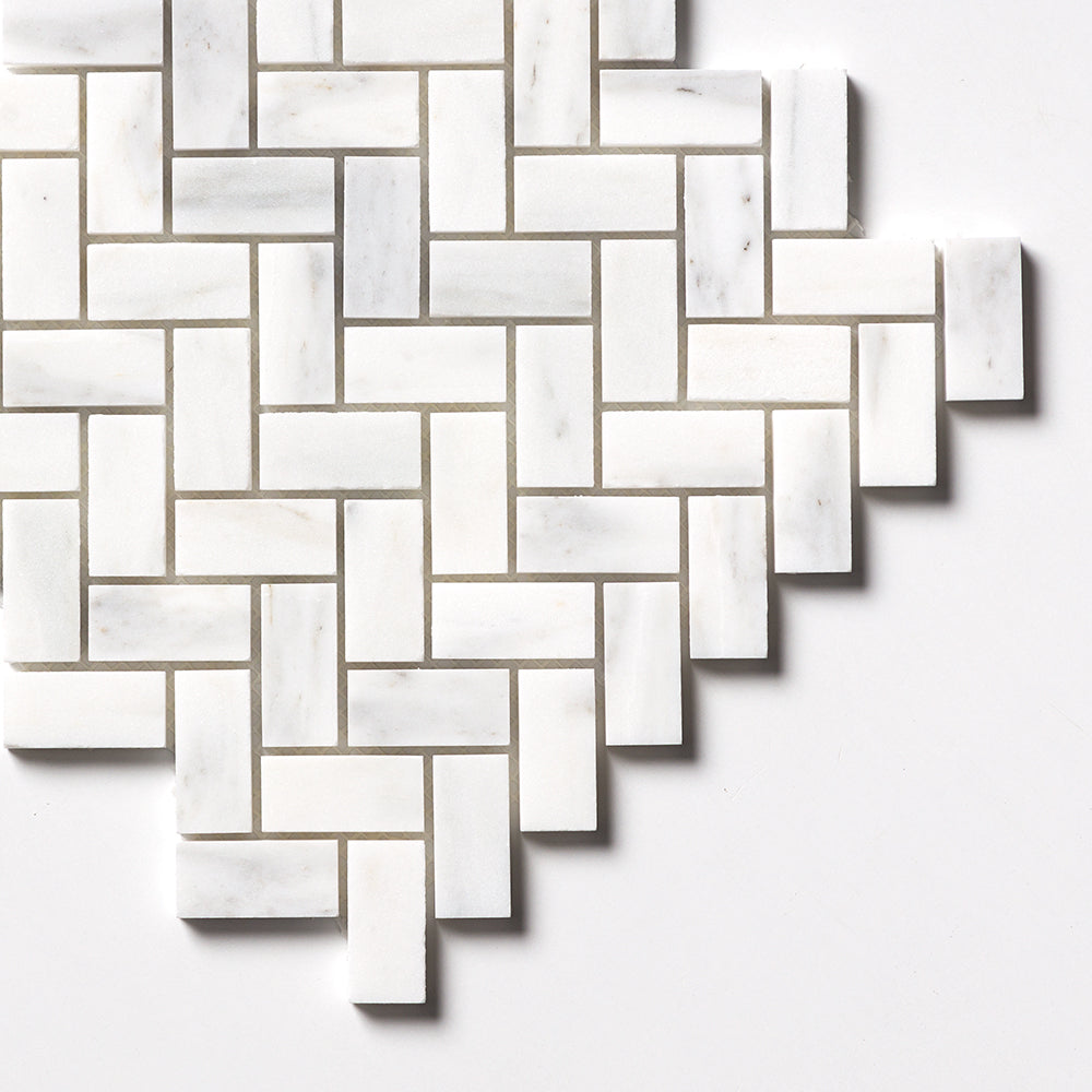 Calacatta Gold Royal Honed Herringbone 1x2 Marble Mosaic — 11 × 11 × 3/8 in