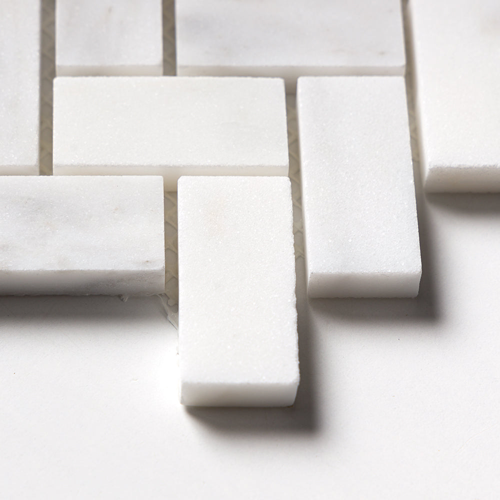 Calacatta Gold Royal Honed Herringbone 1x2 Marble Mosaic — 11 × 11 × 3/8 in