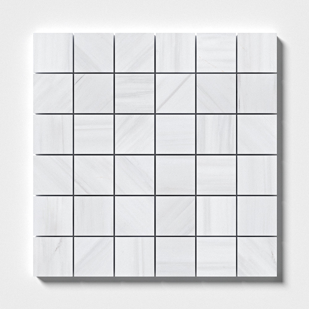 Bianco Dolomiti Classic Honed 2x2 Marble Mosaic — 12 × 12 × 3/8 in