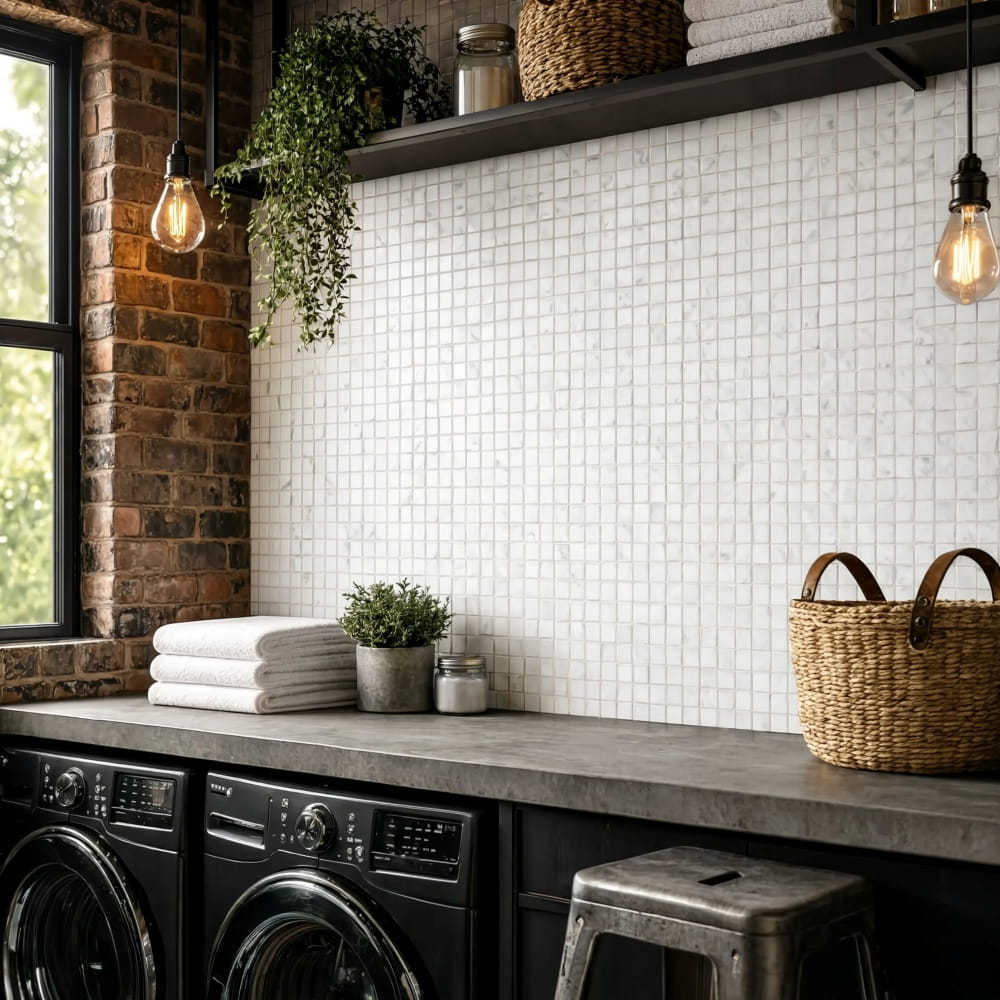 Bianco Dolomiti Classic Honed 2x2 Marble Mosaic — 12 × 12 × 3/8 in